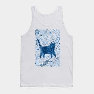 Blue floral cat Tank Top